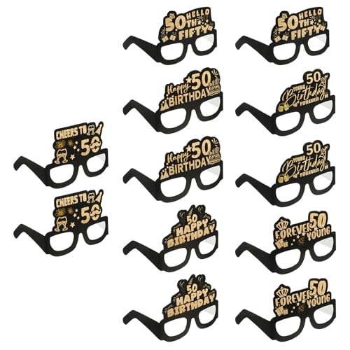 Hpmjz Papierbrillen zum 50. Geburtstag, Dekoration zum 50. Geburtstag, Schwarz / Gold, lustige Brille, Vintage-Foto-Requisiten, 50. Partyzubehör für Männer und Frauen, 12 Stück von Hpmjz