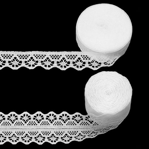 Hpmjz Spitzenband Weiß 70m Vintage Weiss Spitze Spitzenborte Weiß Breit Dekostoff Spitzenstoff Vintage Spitzenband Häkelspitze Baumwolle Dekoband Zierband Spitzenborte für Hochzeit Deko DIY Nähen von Hpmjz