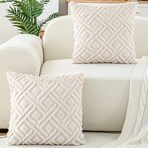 Hpocipo 2er Set Weicher Wolle Samten Kissenbezüge Boho Kissenbezug Luxus kissenhüllen Dekokissen Sofakissen Kissen Fall für Sofa Bed Büro Auto Cafe (45 x 45cm, Cream Beige) von Hpocipo