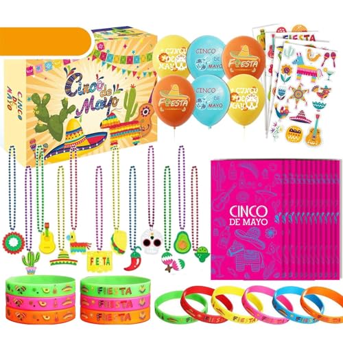 Hqunjikp Mexikanische Partygeschenke, 5. Mai Party-Dekorationen, mexikanische Fiesta-Gummi-Armbänder, Karnevalsparty-Zubehör, mexikanische Geburtstagsparty-Zubehör, Dekorationen, Luau-Foto-Requisiten von Hqunjikp