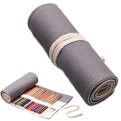 Canvas Bleistift Roll Wrap 48 Slots Multi -use -roll -up -Bleistift -hülle Große Kapazität Stift Vorhang Malvorlagen Organizer Halter von Hrippy