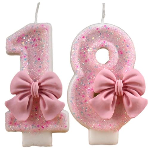 Hrippy Geburtstagsnummer Kerzen, Pink Bug Nummer Kerzen Cake Topper Geburtstagskerzen Pailletten Glitzer Für Jubiläumsfeier Vorräte (Nummer 18) von Hrippy