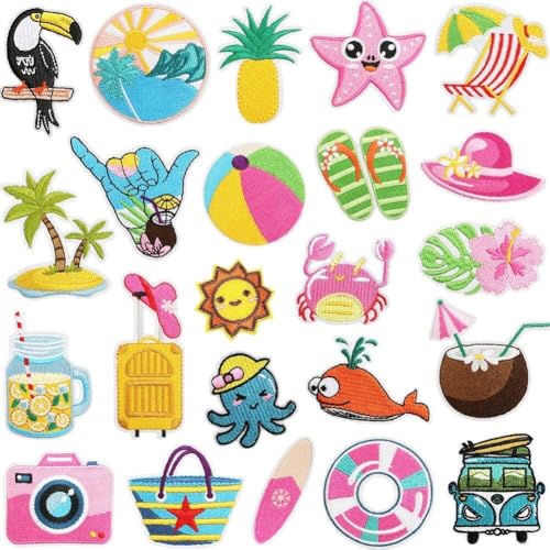 Hrippy Gestickte Aufnäher, 23 Stück, Hawaii-Strand-stickapplikationen, Aufnäher Im Sommer-Stil, Zum Aufnähen Für T-Shirts, Kleidertaschen Hrippy Gestickte Aufnäher, 23 Stück, Hawaii-Strand-stickapplikationen, Aufnäher Im Sommer-Stil, Zum Aufnähen Für T-Shirts, Kleidertaschen von Hrippy