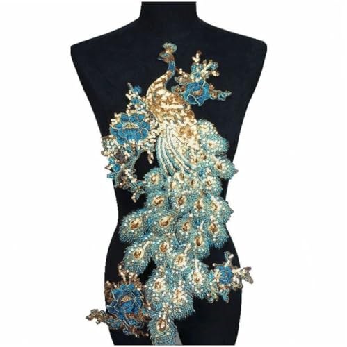 Hrippy Stickerei-Applikation, Hochzeitskleid-Applikation, Pailletten, Pfau, Zum Aufbügeln, Bestickte Abzeichen, Applikationen Für Kleid, DIY-Dekoration von Hrippy