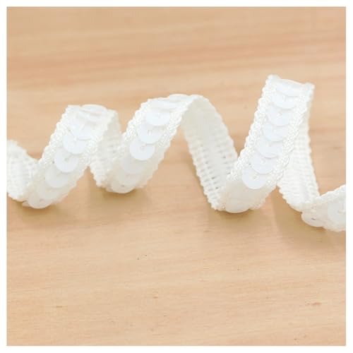 Hrlace 1.2 cm Paillettenband Glitzer Pailletten Spitzenband Paillettenborte Dekoband Pailletten Bänder für DIY Nähen Kostüme Kleid Stirnband Handwerk Hochzeit Deko Heimdekoration 1#Reinweiß 2m von Hrlace