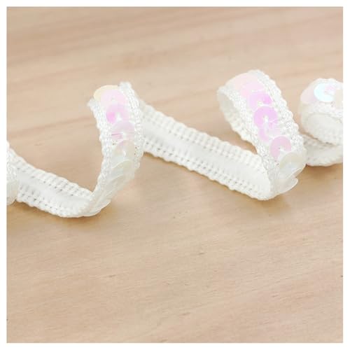 Hrlace 1.2 cm Paillettenband Glitzer Pailletten Spitzenband Paillettenborte Dekoband Pailletten Bänder für DIY Nähen Kostüme Kleid Stirnband Handwerk Hochzeit Deko Heimdekoration 2#Farbe Weiß 2m von Hrlace