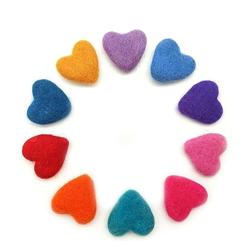 Hrlace 10 Stück Bunt Wollfilzbälle 3cm Herzform Filzperlen Bälle Handgemachte DIY Filzkugeln Pom Pom Wollbälle zum Basteln Valentinstag Hochzeit Girlande Kleidung Dekorationen Zubehör von Hrlace