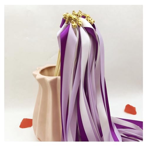 Hrlace 10 Stück Wedding Wands Hochzeit Luftschlangen mit Glocken Band Zauberstäbe Ribbon Fairy Stick Hochzeit Feenstäbe Glücksstäbe Seidenfeenstab für Hochzeiten Geburtstag Party Lila 10 Stück von Hrlace