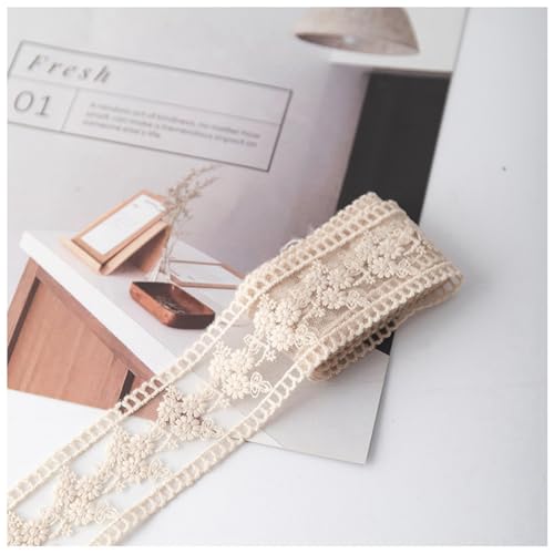 Hrlace 10 Yards Spitzenband Vintage Spitzenbordüre zum Nähen 4cm Breite Häkelspitze Trim Blumenband Spitze Zierband Geschenkband Spitzenstoff für DIY Handwerk Hochzeit Geschenk Deko Beige 10 Yards von Hrlace