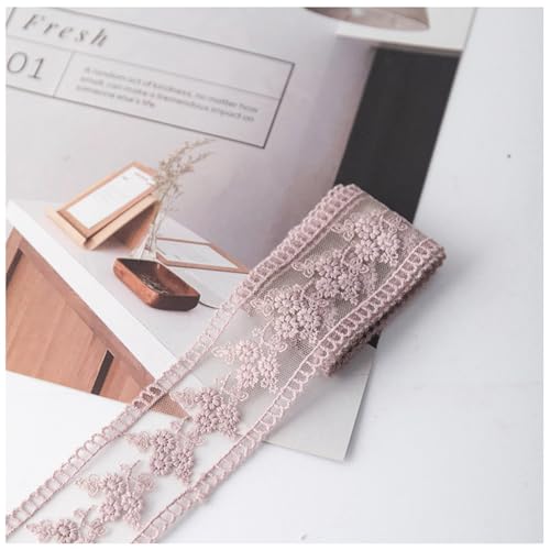 Hrlace 10 Yards Spitzenband Vintage Spitzenbordüre zum Nähen 4cm Breite Häkelspitze Trim Blumenband Spitze Zierband Geschenkband Spitzenstoff für DIY Handwerk Hochzeit Geschenk Dekoband Rosa 10 Yards von Hrlace