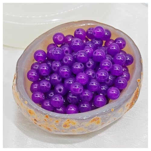 Hrlace 100 Stück Glasperlen zum Basteln Edelstein Perlen Rund Bunte Armband Bastel-Perlen Schmucksteine mit Loch für Schmuckherstellung DIY Handwerk Schmuck Armbänder E20#Dunkelviolett 10mm von Hrlace