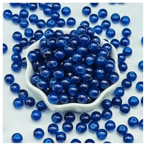 Hrlace 100 Stück Glasperlen zum Basteln Edelstein Perlen Rund Bunte Armband Bastel-Perlen Schmucksteine mit Loch für Schmuckherstellung DIY Handwerk Schmuck Armbänder E52#Blau 8mm von Hrlace