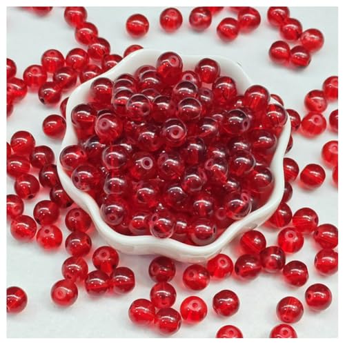 Hrlace 100 Stück Glasperlen zum Basteln Edelstein Perlen Rund Bunte Armband Bastel-Perlen Schmucksteine mit Loch für Schmuckherstellung DIY Handwerk Schmuck Armbänder E55#Transluzentes Rot 10mm von Hrlace