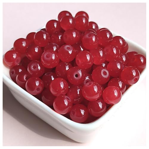 Hrlace 100 Stück Glasperlen zum Basteln Edelstein Perlen Rund Bunte Armband Bastel-Perlen Schmucksteine mit Loch für Schmuckherstellung DIY Handwerk Schmuck Armbänder E6#Agate Rot 8mm von Hrlace