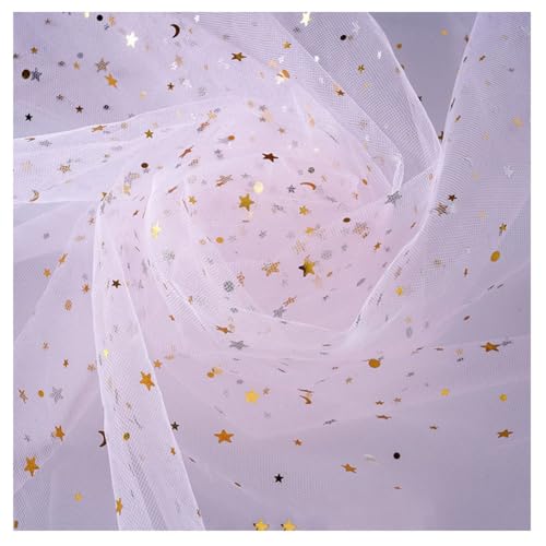 Hrlace 1000M Tüllstoff 150cm Breit Glitzer Tüll Dekostoff Stern Mond Pailletten Tüll Stoff Tüllband Glitzer Garn Deko Fabric für DIY Nähen Bekleidung Tutu Röcke Hochzeit Deko Hellrosa 1000 x 150cm von Hrlace