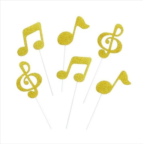 Hrlace 12 Stück Musik Noten Tortendeko Notenschlüssel Kuchen Deko Glitzer Musik Cupcake Topper Kuchen Dekor Picks für Rock Musik Konzert Thema Hochzeit Geburtstag Party Torten Deko Gold von Hrlace