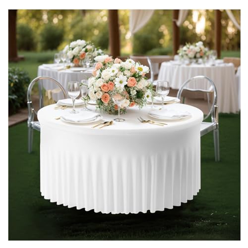 Hrlace 183cm Spandex Tischdecke Runde Elastische Tischrock Solide Bankett Tischröcke Tischhusse Tischtuch für Hochzeit Geburtstag Cocktail Party Heim Tische Dekoration Weiß Diameter 183cm von Hrlace