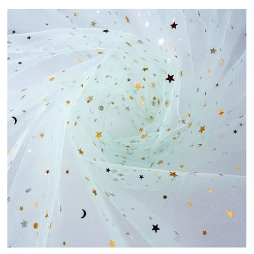 Hrlace 1M Tüllstoff 150cm Breit Glitzer Tüll Dekostoff Stern Mond Pailletten Tüll Stoff Tüllband Glitzer Garn Deko Fabric für DIY Nähen Bekleidung Tutu Röcke Hochzeit Party Deko Hellgrün 100 x 150cm von Hrlace