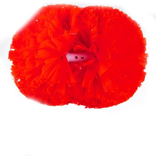 Hrlace 2 Stück Cheerleading Pompons Professional Cheerleader Pom Poms Kunststoff Handblumen Bunte Cheerleading Puschel mit Griff für Sportwettbewerb Cheer Dance Party Rot 5Zoll 24×31cm von Hrlace