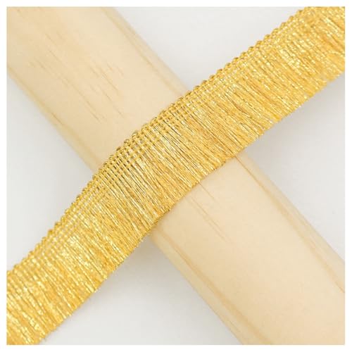 Hrlace 2.5cm Fransenbesatz Spitzenband Quastenborte Häkelband Fransenborte Fransenband zum Nähen für Hochzeiten lateinische Kleider Bühnenkleidung Tischdecke Vorhang Dekoration Gold 2m von Hrlace