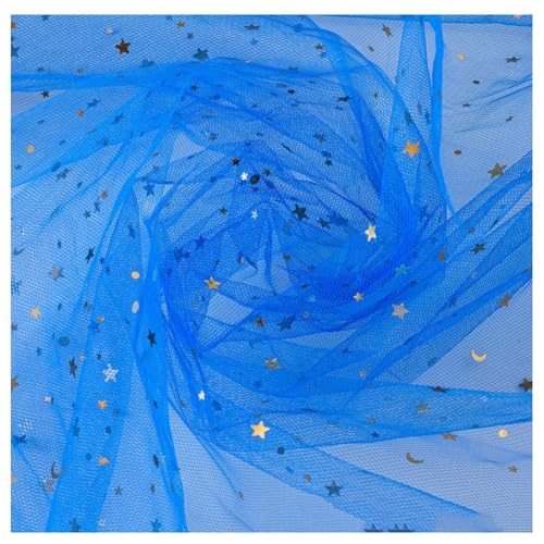 Hrlace 2M Tüllstoff 150cm Breit Glitzer Tüll Dekostoff Stern Mond Pailletten Tüll Stoff Tüllband Glitzer Garn Deko Fabric für DIY Nähen Bekleidung Tutu Röcke Hochzeit Party Deko Dark Blau 200 x 150cm von Hrlace