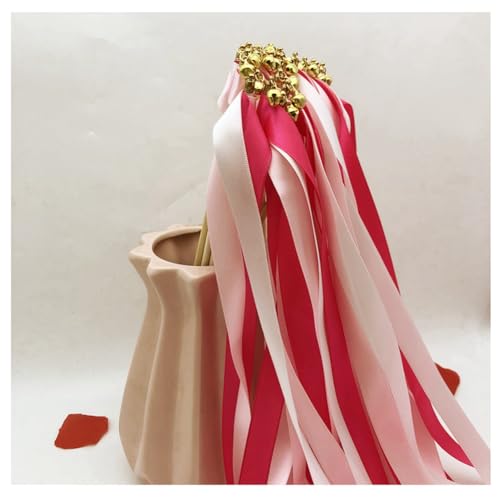 Hrlace 30 Stück Wedding Wands Hochzeit Luftschlangen mit Glocken Band Zauberstäbe Ribbon Fairy Stick Hochzeit Feenstäbe Glücksstäbe Seidenfeenstab für Hochzeiten Geburtstag Party Rosarot 30 Stück von Hrlace