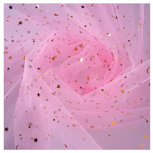 Hrlace 3M Tüllstoff 150cm Breit Glitzer Tüll Dekostoff Stern Mond Pailletten Tüll Stoff Tüllband Glitzer Garn Deko Fabric für DIY Nähen Bekleidung Tutu Röcke Hochzeit Party Deko Rosa 300 x 150cm von Hrlace