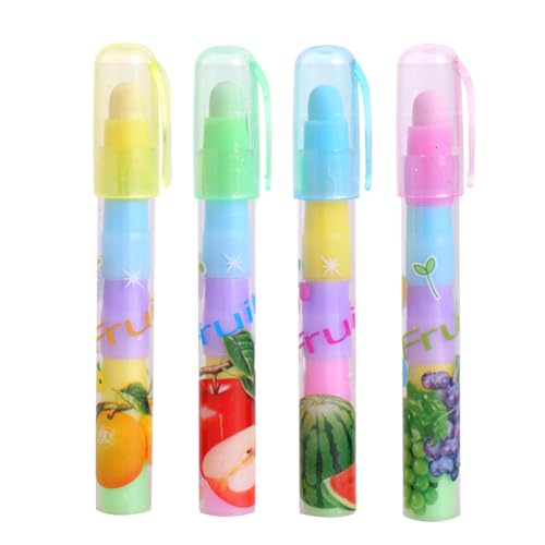 Hrlace 4 Stück Stift Stil Radiergummis Stiftform Schiebbare-Radiergummis Stapelbare Gummis in Obst Stil Süße bunte Radiergummi für Kinder Geschenke Lernen Zeichnen Schule Zuhause Bürobedarf von Hrlace