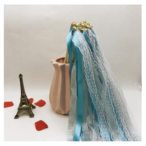 Hrlace 50 Stück Wedding Wands Ribbon Zauberstäbe Hochzeit Luftschlangen mit Glocken Spitzenfeenstab Seidenfeenstab für Hochzeit Weihnachten Geburtstag Baby Party Urlaub Feiern Blau 50 Stück von Hrlace