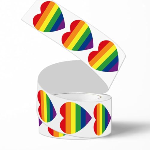 Hrlace 500 Stück Herz Aufkleber Selbstklebend Gay Pride LGBT Herzform Regenbogen Etiketten Rolle 25mm klein Farbkodierung Heart Sticker für Valentinstag DIY Handwerk Scrapbooking Geschenke von Hrlace