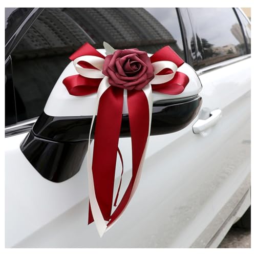 Hrlace Autoschleifen Hochzeit Autoschmuck Simulation Blume Hochzeitsauto Deko Auto Schleifen Rückspiegel Türgriff Dekoration Hochzeitsdeko Auto Künstliche Blume Autoschmuck #4 4 Stück von Hrlace