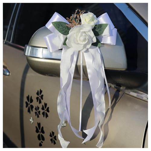 Hrlace Autoschmuck Hochzeit Simulation Blume Schleife Autoschleifen Hochzeitsauto Deko Verschönert Rückspiegel Türgriff Dekoration mit Saugnäpfen Autoschmuck für Hochzeit New Houses Party #7 10 Stück von Hrlace
