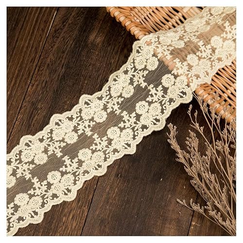 Hrlace Breite Spitzenbesatz 11cm Floral Stickerei Spitzenbordüre Tüll Spitzenborte Häkel-Borte Vintage Spitzen-Zuschnitt Nähen Buntes Spitzenband für DIY-Handwerk,Hochzeit,Kleidung Gelb 1 Yard von Hrlace