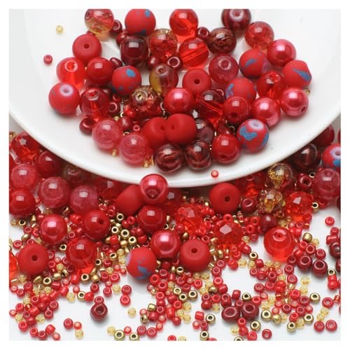 Hrlace Bunt Glasperlen Set 8mm Rund Kristall Perlen mit Loch Perlen zum Auffädeln Perlenset Bastelperlen für DIY Armbänder, Halskette, Ringe, Ohrringe und Schmuckherstellung Rot Hrlace Bunt Glasperlen Set 8mm Rund Kristall Perlen mit Loch Perlen zum Auffädeln Perlenset Bastelperlen für DIY Armbänder, Halskette, Ringe, Ohrringe und Schmuckherstellung Rot von Hrlace
