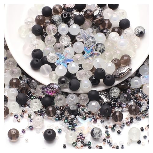 Hrlace Bunt Glasperlen Set 8mm Rund Kristall Perlen mit Loch Perlen zum Auffädeln Perlenset Bastelperlen für DIY Armbänder, Halskette, Ringe, Ohrringe und Schmuckherstellung Weiß 1# von Hrlace