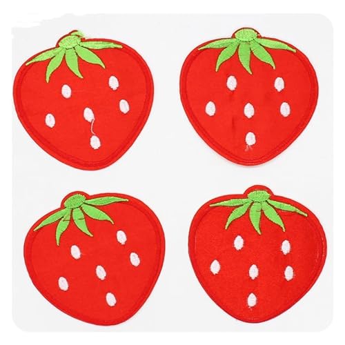 Hrlace Erdbeer Bügelbilder Niedliche Obst Patches Rote Erdbeere Patches Zum Aufbügeln auf Kleidung Stickerei Aufnähen Bügelpatch für DIY Kinderkleidung Jacken Rucksäcke Hüte Jeans 30 Stück von Hrlace