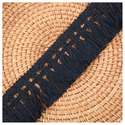 Hrlace Fransen Quastenband 5 cm Fransenborte Polyesterfaser Spitzenband Vorhangborte Quastenborte Band zum Nähen Quilten Kleidung Kostüme Kissendeko Heimwerken Heimdekoration schwarz 2m von Hrlace