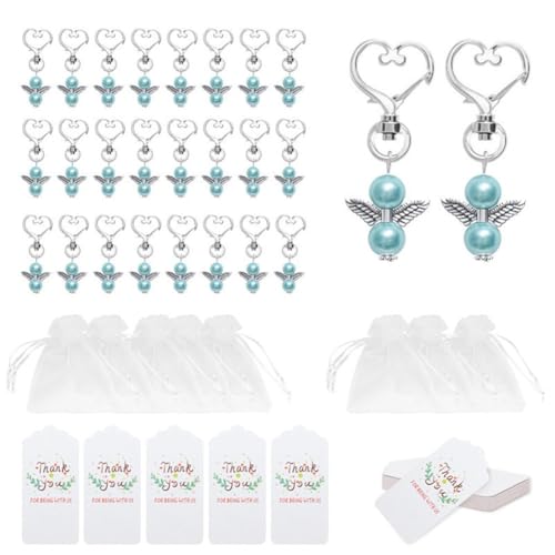 Hrlace Gastgeschenke Hochzeit Schutzengel-Anhänger +Organza Beutel + Etiketten Engel Schlüsselanhänger für Abschiedsgeschenk Taufe Weihnachten Hochzeit Geschenk Kommunion Blau 30 Stück von Hrlace
