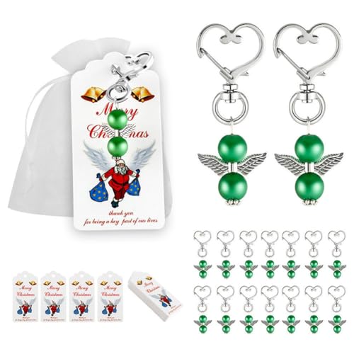 Hrlace Gastgeschenke Hochzeit Schutzengel-Anhänger +Organza Beutel + Etiketten Engel Schlüsselanhänger für Abschiedsgeschenk Taufe Weihnachten Hochzeit Geschenk Kommunion Grün 10 Stück von Hrlace