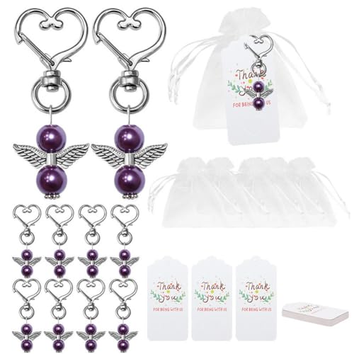 Hrlace Gastgeschenke Hochzeit Schutzengel-Anhänger +Organza Beutel + Etiketten Engel Schlüsselanhänger für Abschiedsgeschenk Taufe Weihnachten Hochzeit Geschenk Kommunion Lila 30 Stück von Hrlace