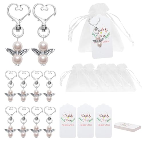Hrlace Gastgeschenke Hochzeit Schutzengel-Anhänger +Organza Beutel + Etiketten Engel Schlüsselanhänger für Abschiedsgeschenk Taufe Weihnachten Hochzeit Geschenk Kommunion Lotuswurzel Farbe 10 Stück von Hrlace
