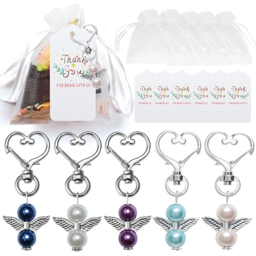 Hrlace Gastgeschenke Hochzeit Schutzengel-Anhänger +Organza Beutel + Etiketten Engel Schlüsselanhänger für Abschiedsgeschenk Taufe Weihnachten Hochzeit Geschenk Kommunion Mehrfarbig 10 Stück von Hrlace