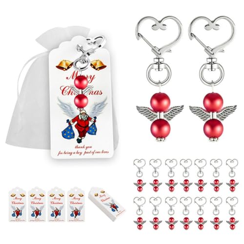 Hrlace Gastgeschenke Hochzeit Schutzengel-Anhänger +Organza Beutel + Etiketten Engel Schlüsselanhänger für Abschiedsgeschenk Taufe Weihnachten Hochzeit Geschenk Kommunion Rot 20 Stück von Hrlace