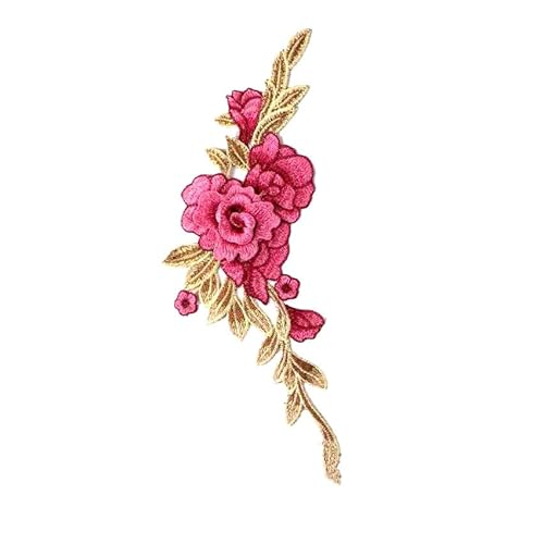 Hrlace Gestickte Blumen-Aufnäher Stickerei-Stoffaufkleber Farbige Blumenstickereiaufnäher Handgenäht Bestickte Applique Boho Pfingstrosen Aufnäher Patchwork-Zubehör für Kleidung, 1 Stück Rose von Hrlace