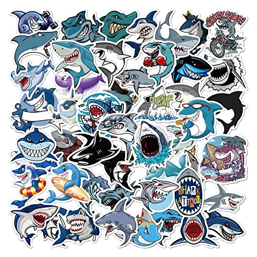 Hrlace Haifisch Aufkleber 50 Stück Shark Wasserdicht Vinyl Stickers Hai Tier Aufkleber Lustige Tiermuster Kinder Graffiti Aufkleber für Wasserflasche Laptop Skateboard Auto von Hrlace