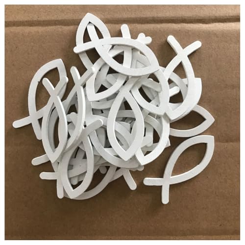 Hrlace Holz Fische Deko Taufe Deko Tischdeko Holzfische Streudeko für Junge Mädchen Taufe Kommunion Konfirmation Deko Taufedeko Holz Deko Fische Streudeko Taufe Dekoration Weiß 3,5CM 50 Stück von Hrlace