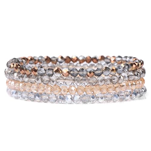 Hrlace Perlenarmband Glasperlen Armband 4 Stück Kristall Stretch-Armband Kristallperlen Heilstein Armband Glücksarmband Boho Bunt Stapelbare Modeschmuck, Muttertagsgeschenk für Frauen Stil 1 von Hrlace