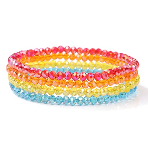Hrlace Perlenarmband Glasperlen Armband 4 Stück Kristall Stretch-Armband Kristallperlen Heilstein Armband Glücksarmband Boho Bunt Stapelbare Modeschmuck, Muttertagsgeschenk für Frauen Stil 5 von Hrlace