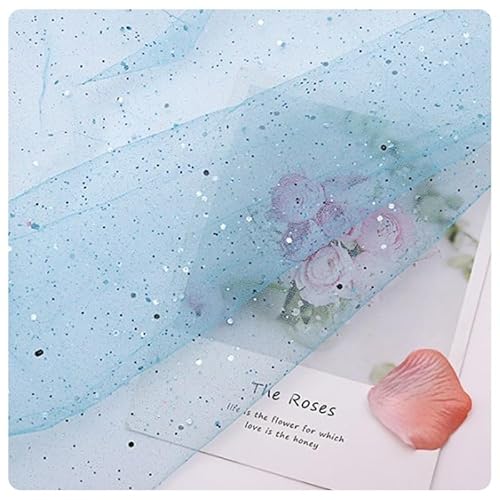Hrlace Sparkly Stoff Fabrics Meterware Pailletten Stoffe Tüllstoff Netzstoff Glitzer Garn Dekostoff mit kleine Pailletten für DIY handgemachte Hochzeit Kleid Home Deko Blau 150cm * 5m von Hrlace