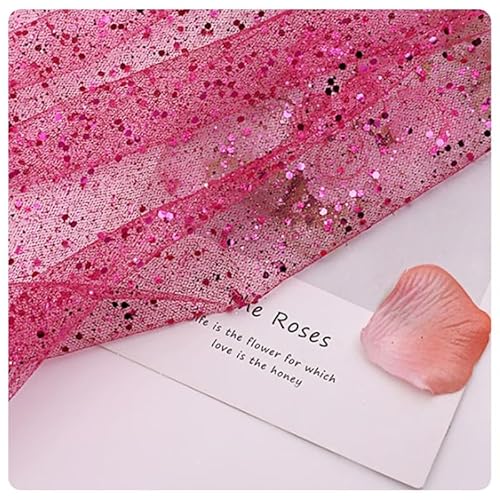 Hrlace Sparkly Stoff Fabrics Meterware Pailletten Stoffe Tüllstoff Netzstoff Glitzer Garn Dekostoff mit kleine Pailletten für DIY handgemachte Hochzeit Kleid Home Deko Rosarot 150cm * 1m von Hrlace